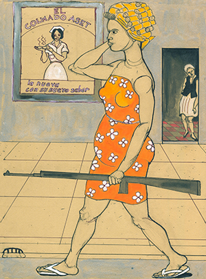 Lourdes Bernard painting of Dominican women holding rifles