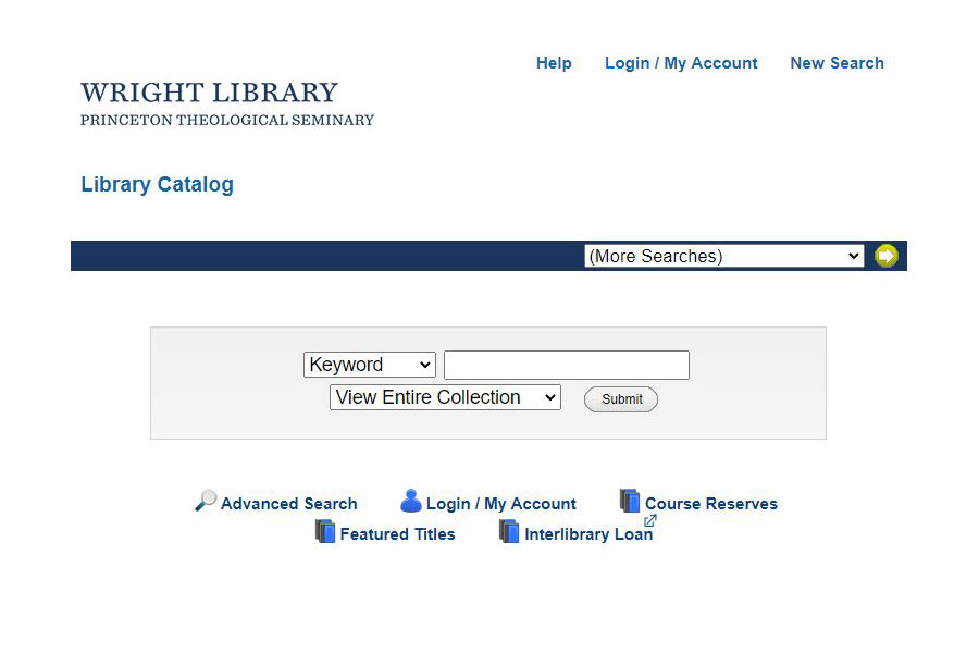 screen snip of Wright Library catalog basic search screen