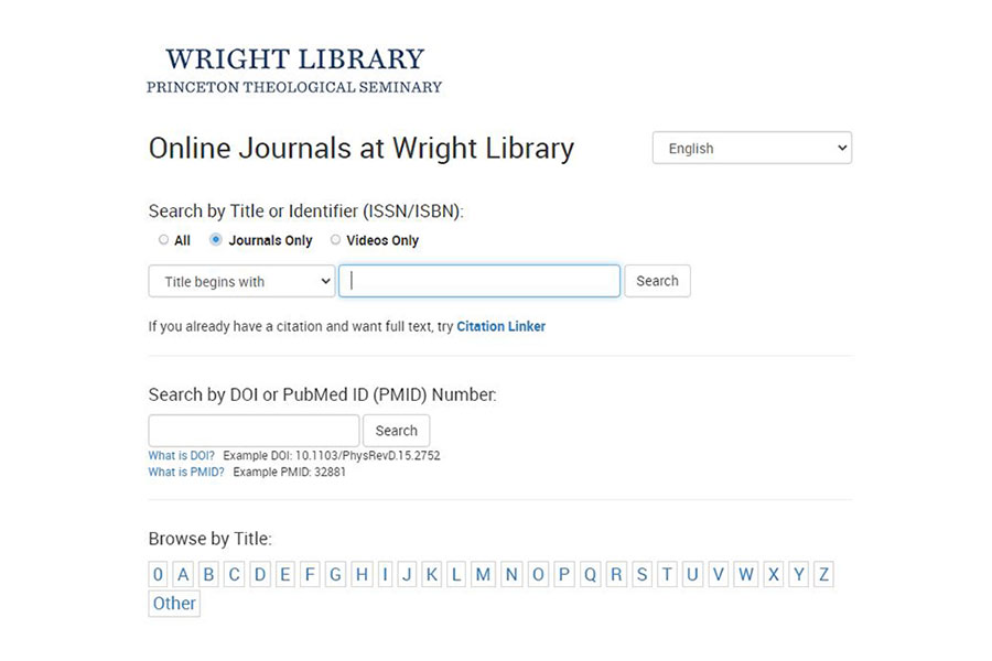 screen snip of Wright Library Online Journals Portal