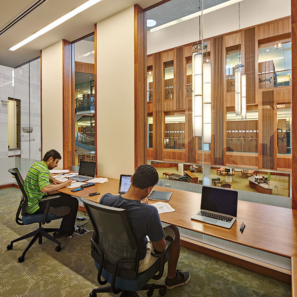 photo of two people studying in Wright Library
