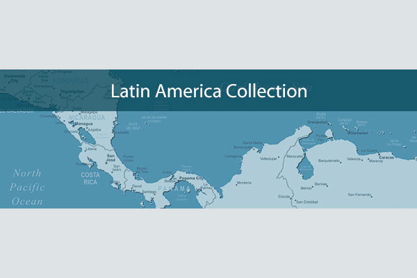 graphic representing the Latin America Collection in the Theological Commons includes a partial map of Central America