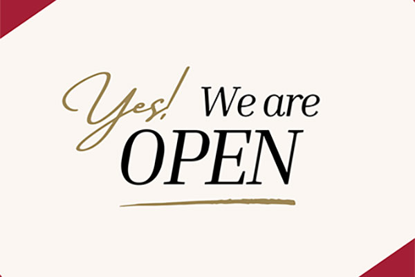 graphic that reads Yes! We are open