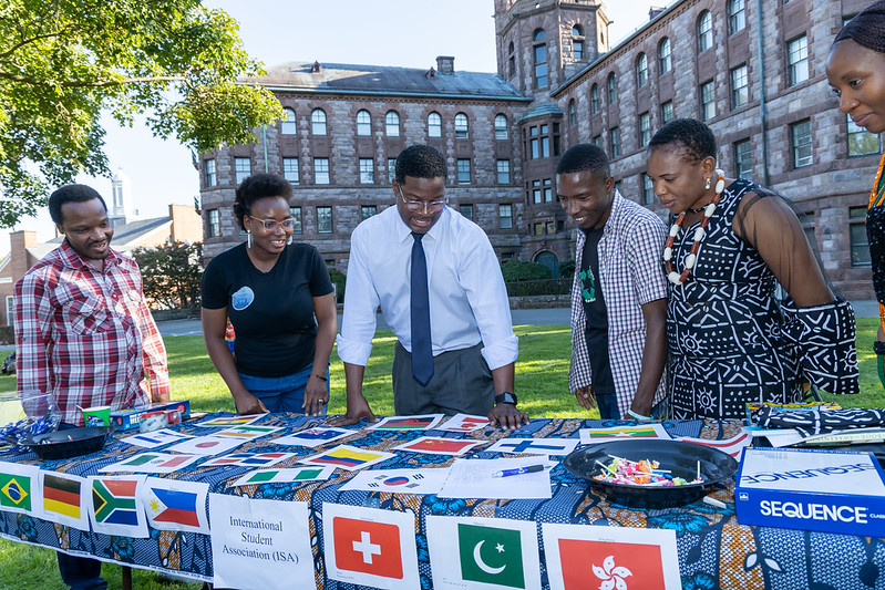 Princeton Seminary students gather around the international students table at Seminary Fest