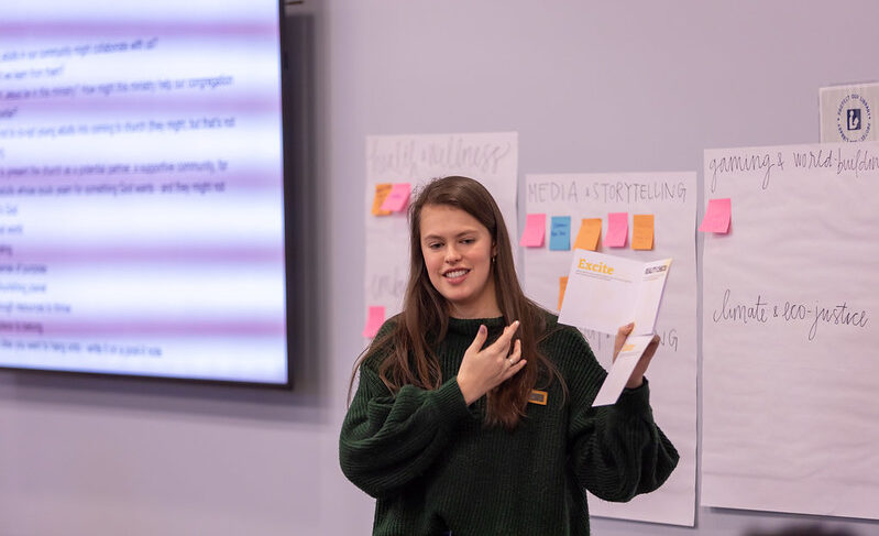 Student presents Princeton Seminary’s 2024 Ministry Collaboratory findings.