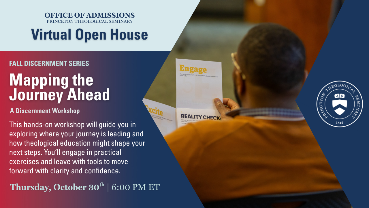 Thursday, October 30, 2025 at 6:00 PM until 7:00 PMEastern Daylight Time UTC -04:00 Are you discerning what’s next in your personal, professional, or spiritual journey? Join us for the third part of our 2025 Fall Discernment Series, an interactive workshop will help you pause, reflect, and consider how theological education might fit into the path ahead. Together, we’ll explore questions of vocation, purpose, and preparation through guided reflection and practical exercises designed to bring insight and focus. Whether you’re sensing a new call to ministry, exploring how faith intersects with public life, or simply seeking clarity about your next step, you’ll leave this session with concrete tools, renewed confidence, and a clearer sense of direction. No prior preparation is required–just bring your curiosity, your questions, and a willingness to listen for what’s unfolding.