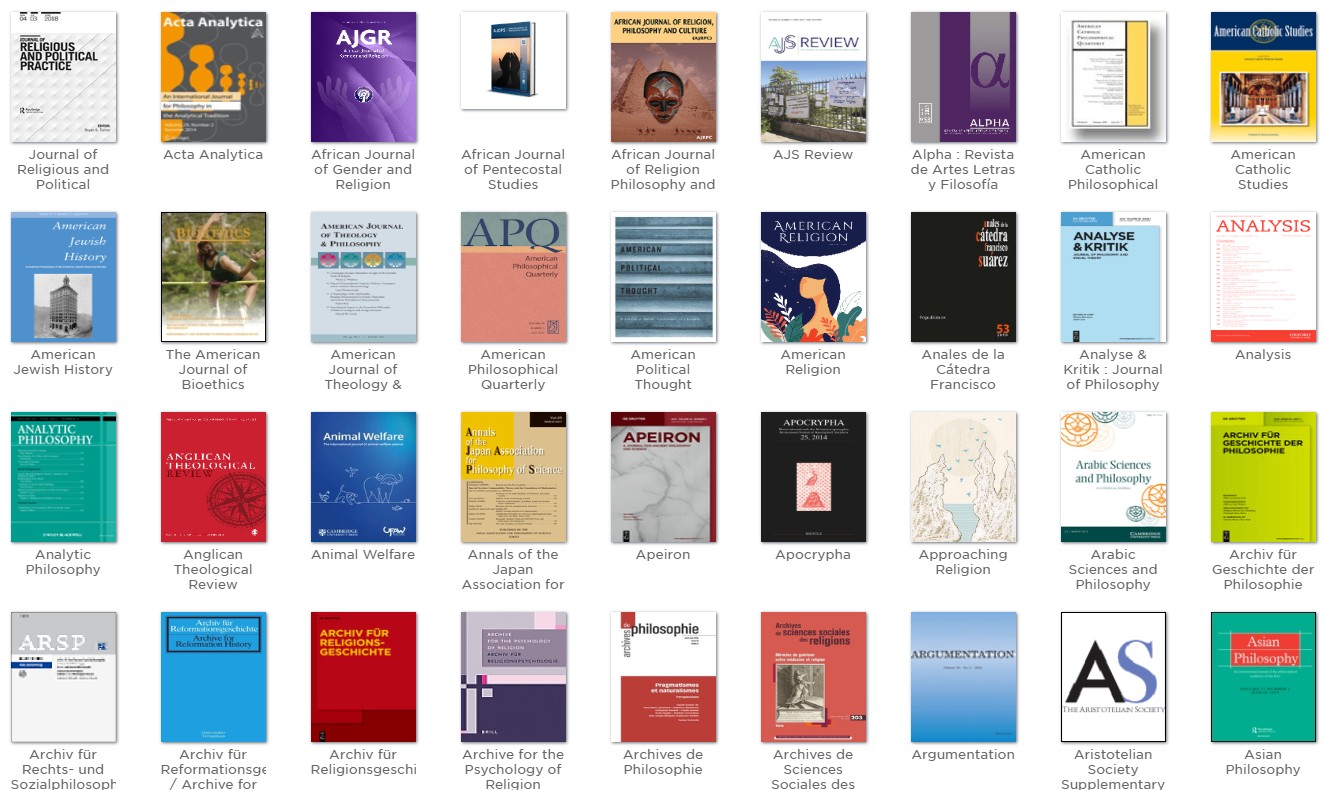 screen snip of some philosophy and religion journal cover images from BrowZine