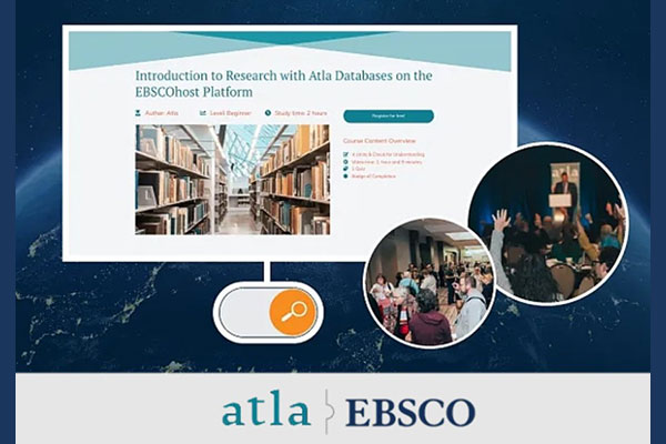 graphic promoting the new Atla EBSCO training module Introduction to Research with Atla Databases on the EBSCOhost Platform